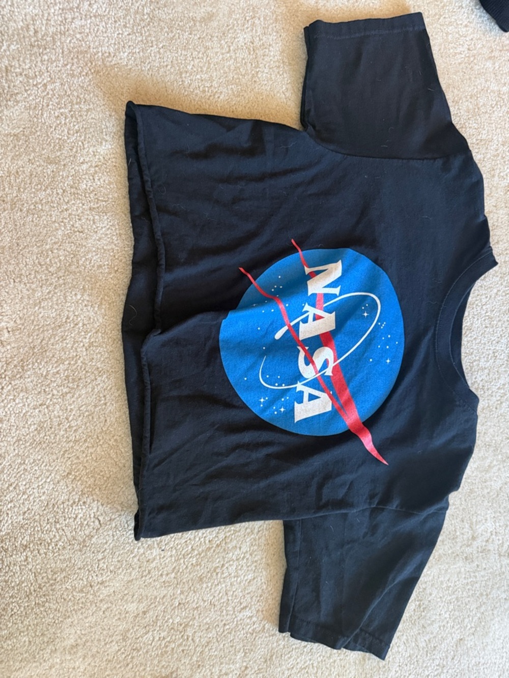 Chemistry Black Crop Top with Blue and Red NASA Graphic